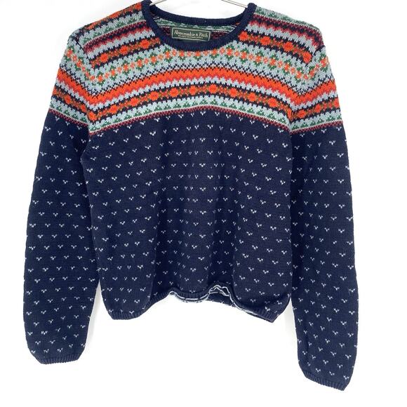 Vintage Abercrombie & Fitch Fair Isle Sweater Navy Pattern Nordic Knit Y2K Ski - Picture 1 of 6